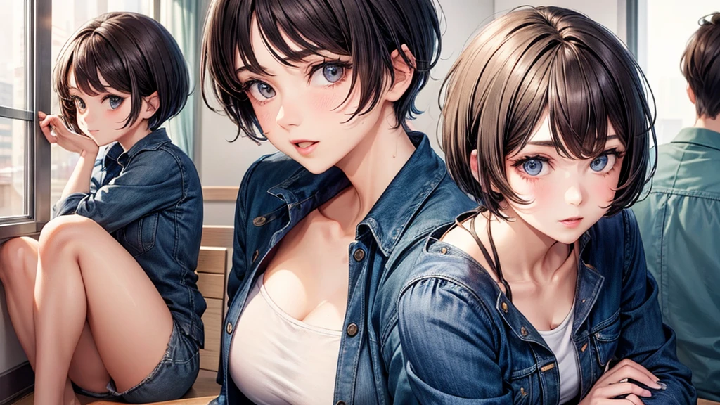 woman,Super cute short hair,wearing a