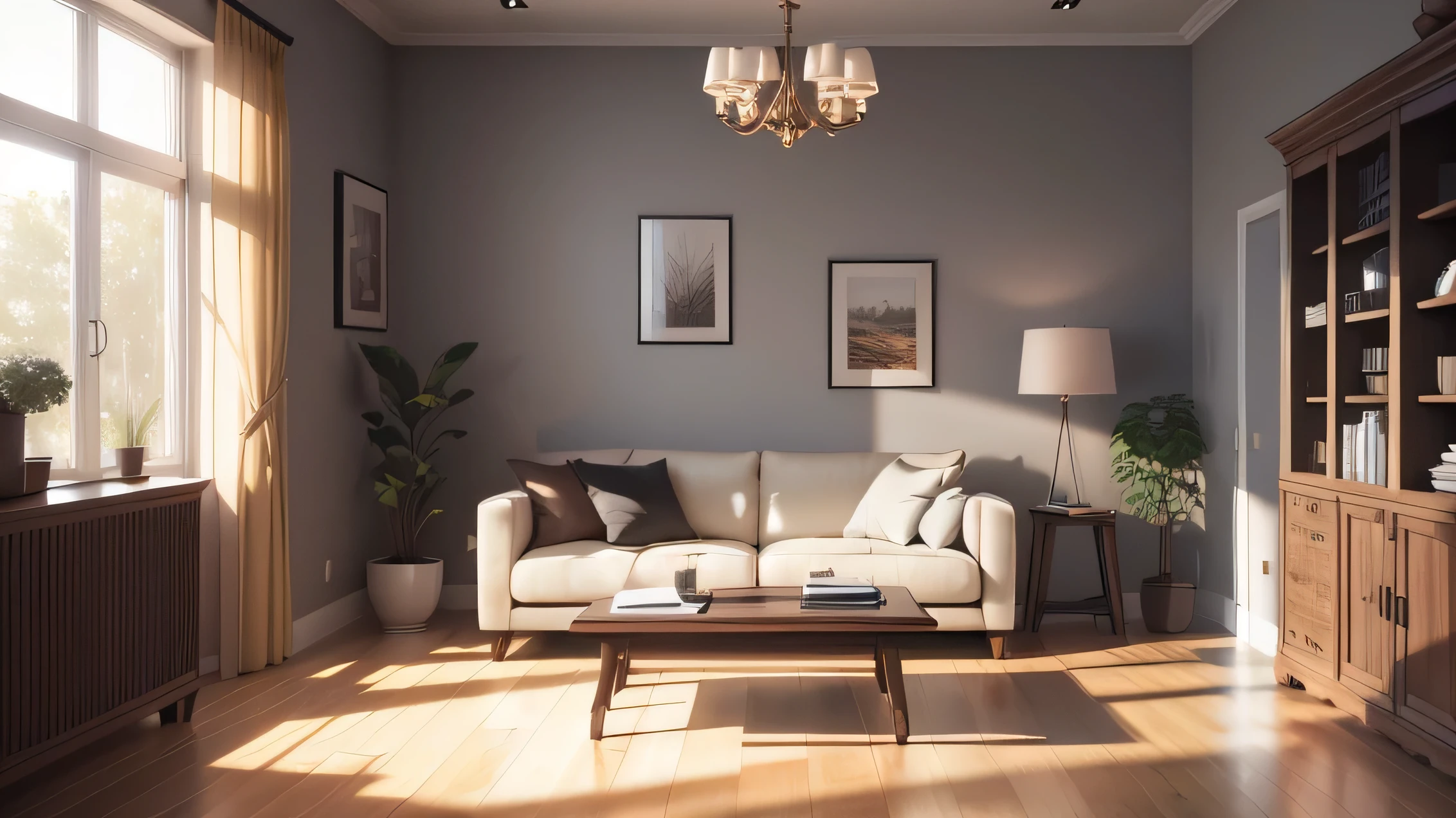 masterpiece, 最high quality, high quality, Very detailed CG unity 8k wallpaper, Modern workroom, Modern Style, machine, Filing Cabinet, Wooden floor, Brass accents,Gorgeous lighting fixtures,Cozy atmosphere, sofa leather, window, Curated artwork,Decorations,high qualityのラグ HDR, bloom, chromatic aberration ,Realistic,Very detailed,8K Ultra HD, Digital SLR, Soft lighting, high quality, Film Grain, Fujifilm XT3