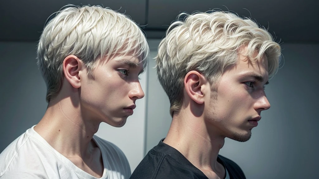 A guy looking to the right. Low fide hair dyed white. profile pic.