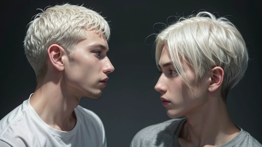 A guy looking to the right. Low fide hair dyed white. profile pic.