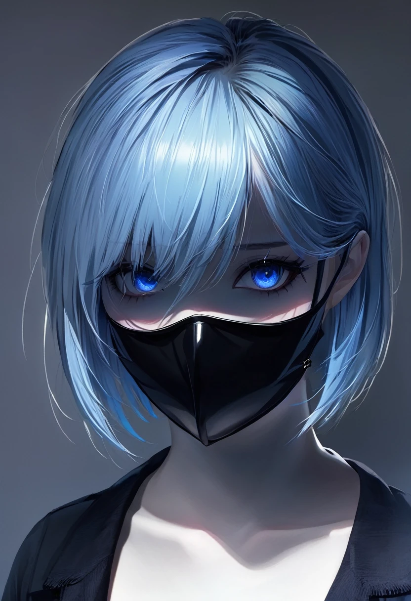 girl.short hair.become black.eyes.Blue.Terrifying mask.clothes.Normal