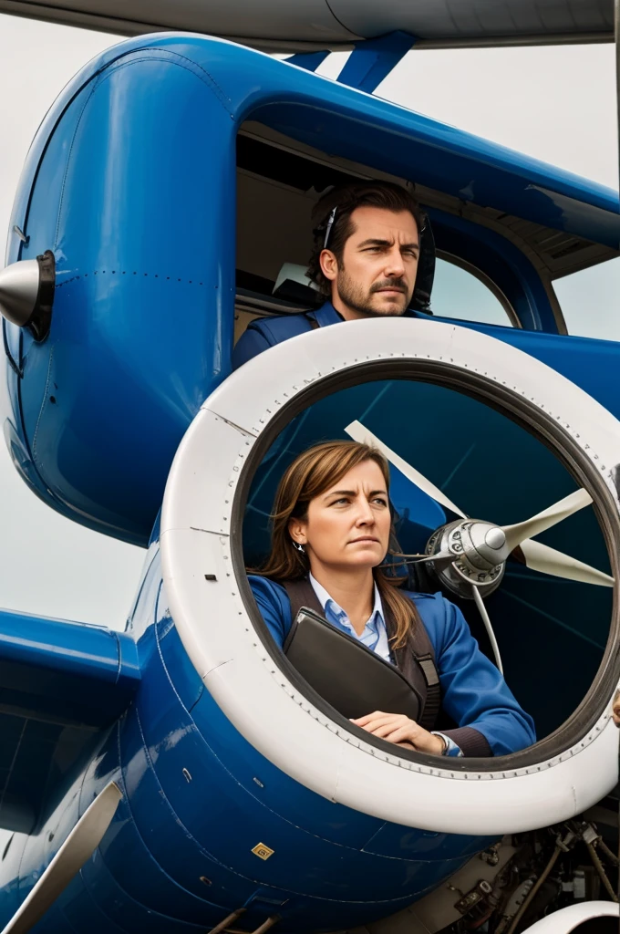 Tired captain driving a plane