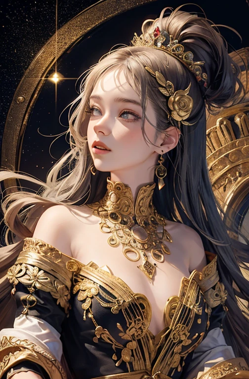 (masterpiece, top quality, best quality, official art, beautiful and aesthetic:1.2), (1girl), extreme detailed,colorful,highest detailed, official art, unity 8k wallpaper, ultra detailed, beautiful and aesthetic, beautiful, masterpiece, best quality, (zentangle, mandala, tangle, entangle) ,holy light,gold foil,gold leaf art,glitter drawing, PerfectNwsjMajic