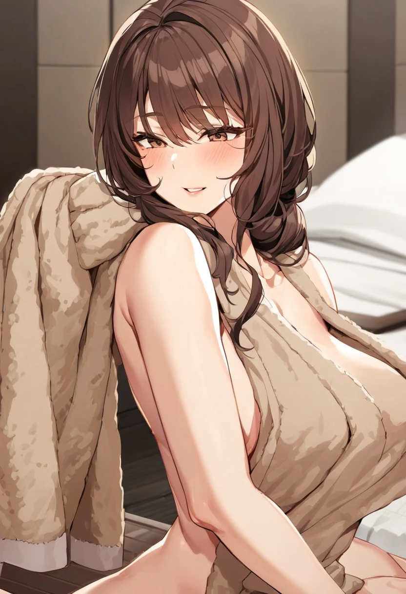 nsfw,on massage table covered with brown towel,mature female,beauty spa