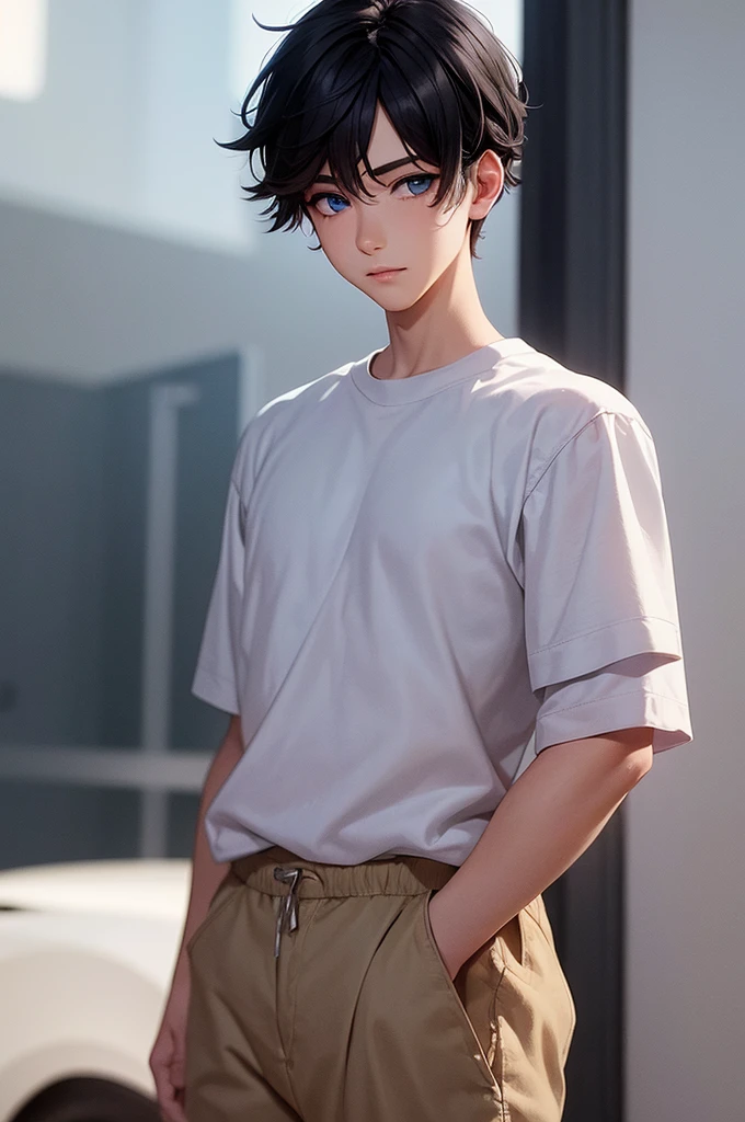 A boy with a with black hair and blue eyes