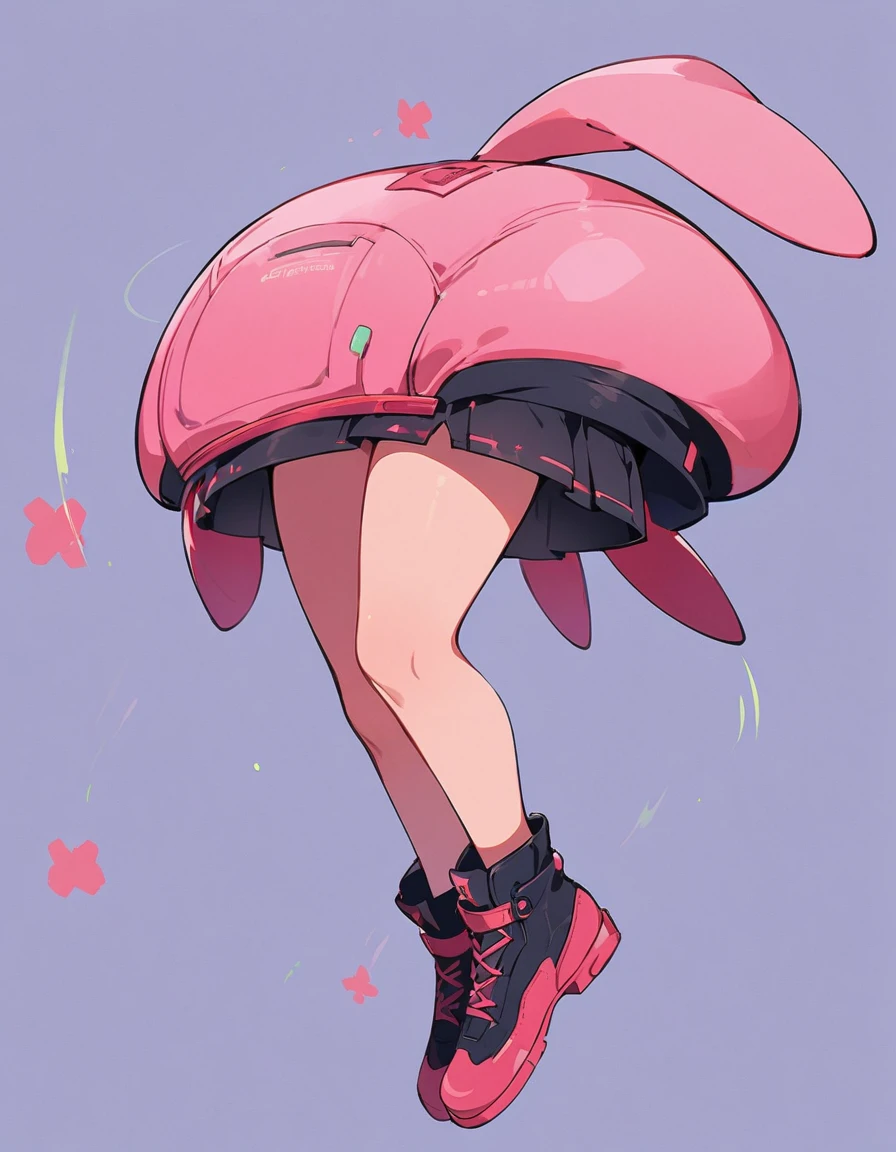 Cartoon animals design., Full body image of a cute rabbit in flat style., Simple but with a strong sense of design., Cool flat style, Cyberpunk elements are liberally incorporated., seen from the front、Expresses an attractive and cute posture.., Nice posture with legs hanging. showing the big ass