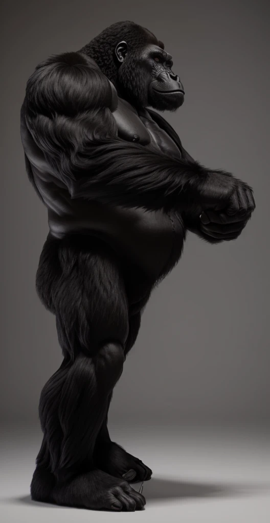 arafed gorilla standing on its hind legs with a white background, black hair gorilla, distant full body view, bigfoot, big foot, full body wide shot, whole body highly detailed, like gorilla, sasquatch,muscular, strong body, full body profile, 1/2 view realistic, full body shot hyperdetailed, highly detailed full body, ( sasquatch, full body close-up shot
