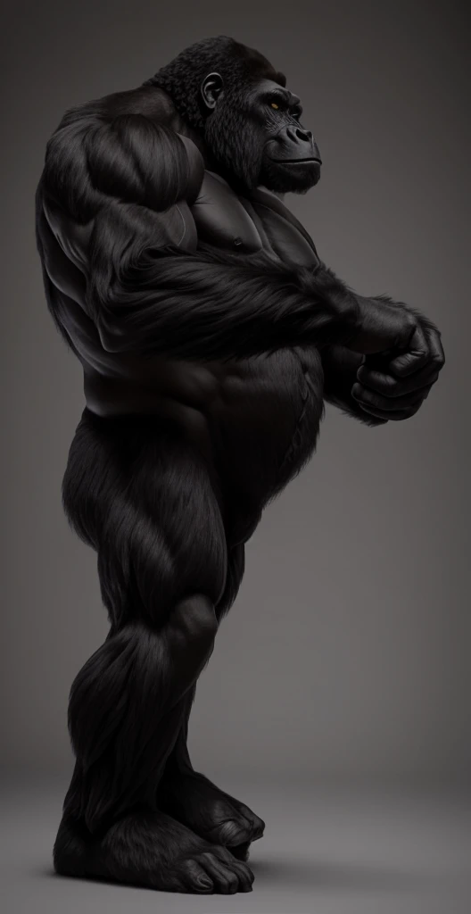 arafed gorilla standing on its hind legs with a white background, black hair gorilla, distant full body view, bigfoot, big foot, full body wide shot, whole body highly detailed, like gorilla, sasquatch,muscular, strong body, full body profile, 1/2 view realistic, full body shot hyperdetailed, highly detailed full body, ( sasquatch, full body close-up shot
