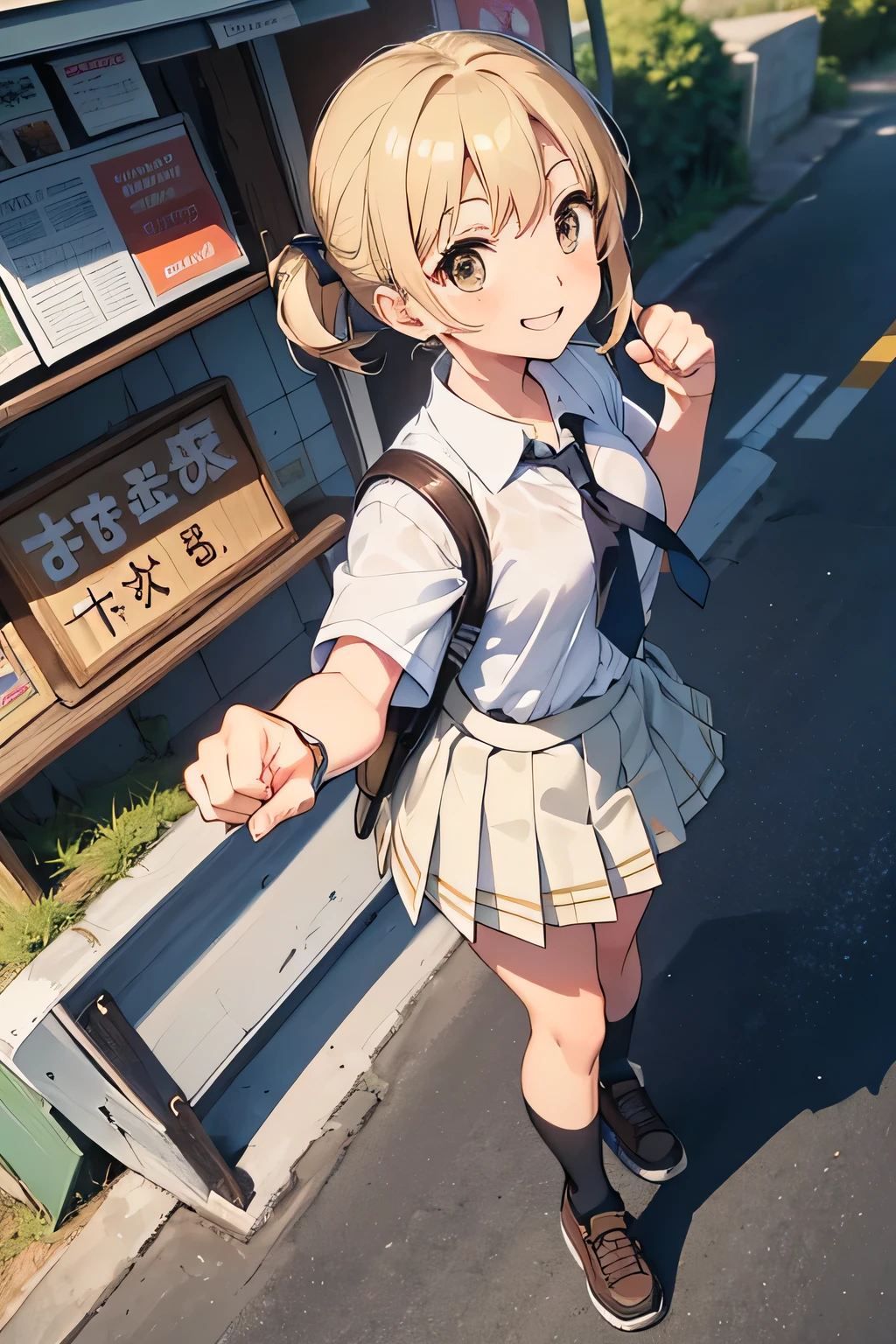 ((Highest quality, 4K, masterpiece: 1.3)), ((High Resolution)),((It's wonderful)),((Japan countryside:1.2)),((Japan countryside:1.2)),((Japan countryside:1.2)),((Japan countryside:1.2)),((Japanese mountain trails and rice terraces:1.2)),((Standing at the bus stop:1.2)),((Standing at the bus stop:1.2)),(Do not split frames),(Do not split),(Do not split),(sunset:1.2),(sunset:1.2),(sunset:1.2),(sunset:1.2),(One woman:1.8),(One woman:1.8),(One woman:1.8),(One woman:1.8),(One woman:1.8),((dutch angle shot:1.2)),((dutch angle shot:1.2)),((medium wide shot:1.2)),((medium wide shot:1.2)),((medium wide shot:1.2)),((upper body shot:1.2)),((upper body shot:1.2)),((upper body shot:1.2)),((upper body shot:1.2)),((shoot from above:1.2)),((shoot from above:1.2)),((school uniform, short sleeve shirt:1.2)),((school uniform, short sleeve shirt:1.2)),((school uniform, short sleeve shirt:1.2)),(tie:1.4),(tie:1.4),(tie:1.4),((Fluttering checkered skirt:1.2)),((Fluttering checkered skirt:1.2)),((Fluttering checkered skirt:1.2)),((Black ankle socks:1.3)),((Black ankle socks:1.3)),((Black ankle socks:1.3)),((Trekking shoes:1.2)),(School Bags),(School Bags),(School Bags),(School Bags),((Stand with your feet shoulder-width apart and your knees slightly bent:1.2)),((Stand with your feet shoulder-width apart and your knees slightly bent:1.2)),((Stand with your feet shoulder-width apart and your knees slightly bent:1.2)),((Stand with your feet shoulder-width apart and your knees slightly bent:1.2)),((Stand with your feet shoulder-width apart and your knees slightly bent:1.2)),((face focus:1.4)),((face focus:1.4)),((face focus:1.4)),((face focus:1.4)),((model posing:1.2)),((model posing:1.2)),((model posing:1.2)),((model posing:1.2)),((model posing:1.2)),((model posing:1.2)),(A cool expression in the wind:1.2),(A cool expression in the wind:1.2),(A cool expression in the wind:1.2),((A big smile:1.2)),((A big smile:1.2)),((fist bump:1.4)),((fist bump:1.4)),((fist bump:1.4)),(shoot from side),((Light brown eyes:1.2)),((Light brown eyes:1.2)),((Beautiful highlighted eyes)),((Light brown eyes:1.2)),((Light brown eyes:1.2)),((Beautiful highlighted eyes)),((Light brown eyes:1.2)),((Beautiful highlighted eyes)),((Light brown eyes:1.2)),((Shiny black hair:1.4)),((Shiny black hair:1.4)),((Shiny black hair:1.4)),((Fluffy short bob:1.2)),((Fluffy short bob:1.2)),((Fluffy short bob:1.2)),((Fluffy short bob:1.2)),((Parted bangs)),((Parted bangs)),(Beautiful breasts),Japanese women, 14 years old gravure photo, High Contrast, Aperture F3.2, Focal length 100mm, (((peace sign))),wakame, wakame, wakame, wakame, wakame, wakame, wakame, wakame, wakame, wakame, wakame, wakame, wakame, wakame, wakame, wakame, wakame, wakame, wakame, wakame, wakame, wakame, wakame, wakame, wakame 
