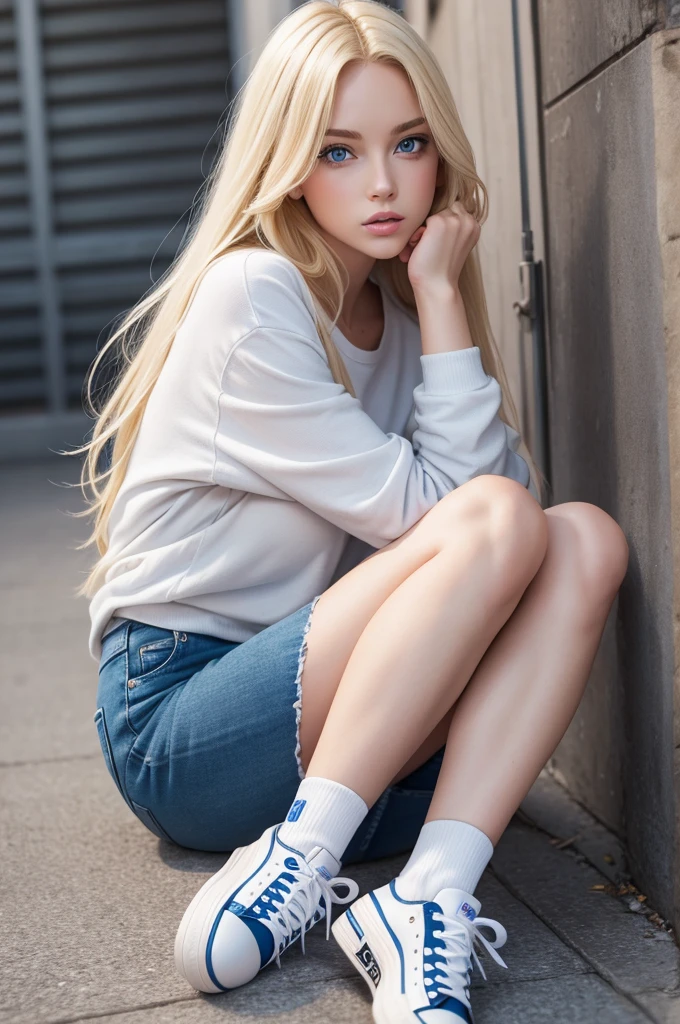 Blonde with blue eyes with all star sneakers