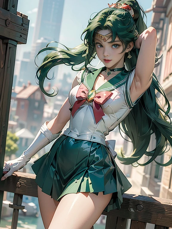 (La Highest quality,High resolution,Very detailed,Actual),Ariana Grande,One Girl, Sailor Neptune, (Sailor Warrior Uniforms:1.4), Dark green hair, Medium Hair, Supplicant Skirt, Earrings, (白いElbow hand pockets:1.4), gem, Center of chest, Dynamic Background, Dynamic posture, High heels,More detailed 8K.Unreal Engine:1.4,超High resolution,La Highest quality:1.4, Realistic:1.4, Skin Texture:1.4, masterpiece:1.8,masterpiece, Highest quality,Object Object], (Detailed facial features:1.3),(Great hands),,(White knee-high boots: 1.4), choker, (White gloves:1.4), choker verde, Elbow hand pockets, gem, Earrings, Green Skirt, Green Hair,(Sailor Neptune:1.4),(Half Body:1.4) ,(Hand Detail:1.4 ), ,( Cyberpunk 2.1),( Beautiful green eyes ), ((Spread your legs:1.5)), ((Spreading pussy:1.5)), From the knee up, Sitting, Raise your knees, Raise your arms above your head