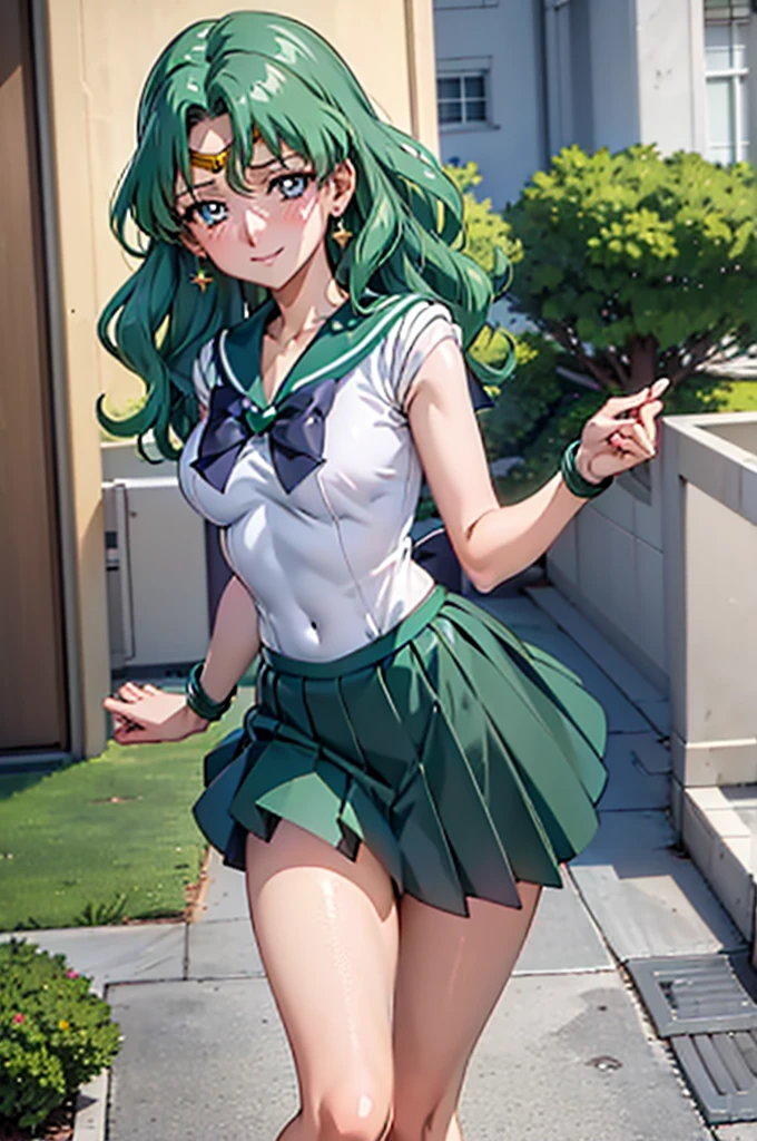 (best quality:1.1), (masterpiece:1.4), (absurdres:1.0), portrait, close-up,
1girl, sailor neptune, (mature woman:1.3), small breasts, aqua eyes, dark green hair, medium hair, sailor senshi uniform, plead skirt, looking at viewer, alley, (blush:1.2), smile, aged up, hand on chest,
