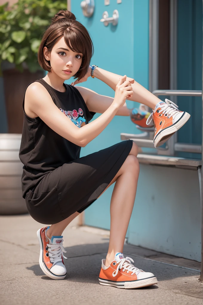 Fun Disney Pixar 3D style character with short brown hair and all star sneakers
