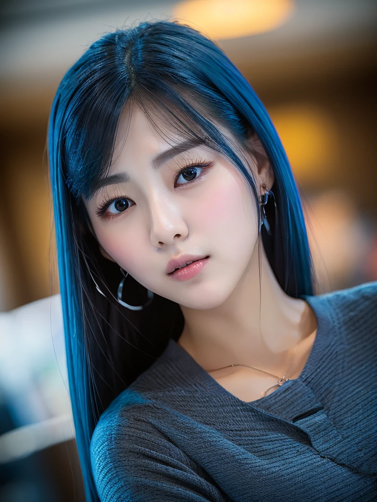 Bae joo Hyun is a young Korean woman in her 27s. Her hair is long in a dark-blue color.
Her face is oval and marked by her large brown eyes, which carry a cold, unexpressive face. Her skin is radiant and clear, presenting an impeccable state of health and her curved lips.
Her height is medium, her body athletic and defined, with the most charming and provocative. It contrasts and matches their personalities.
She is in her office at the company in the night lights wearing a black shirt