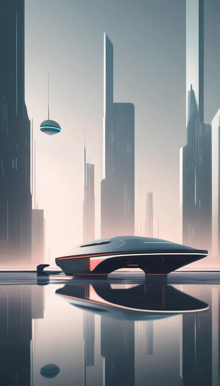 Christopher Balaskas Style - /Minimalistic and realistic photo of a digital metropolis, Imagine a futuristic cityscape with futuristic cars and spaceships, Where technology and architecture meet