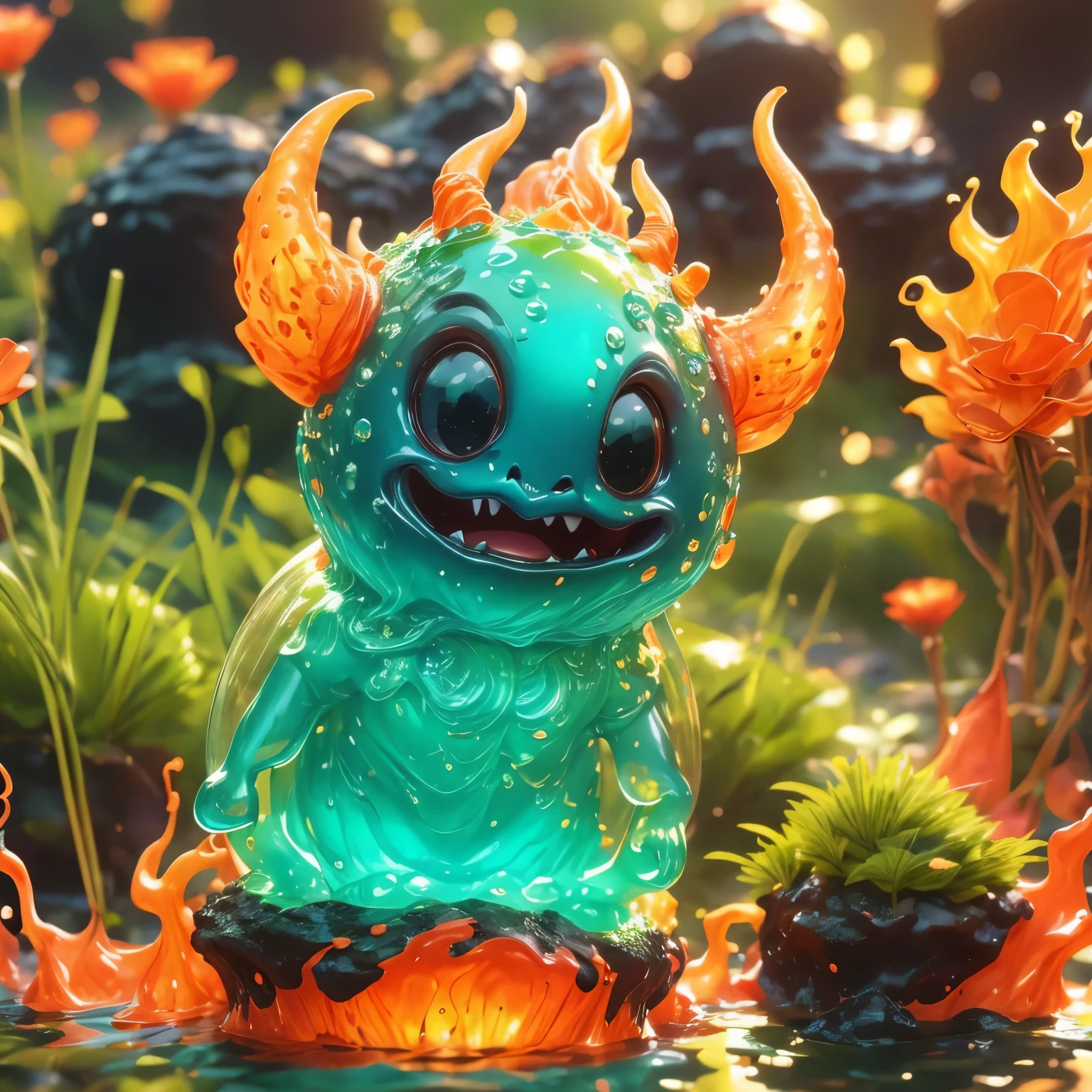 best quality, very good, 1.60,000, ridiculous, Extremely detailed, Cute slime astronaut，Made of translucent boiling lava, Background Alien World，Walk slowly ((A masterpiece full of fantasy elements))), ((Best quality)), ((Intricate details)) (8K), ((best quality)), ((Intricate details)) (8K)