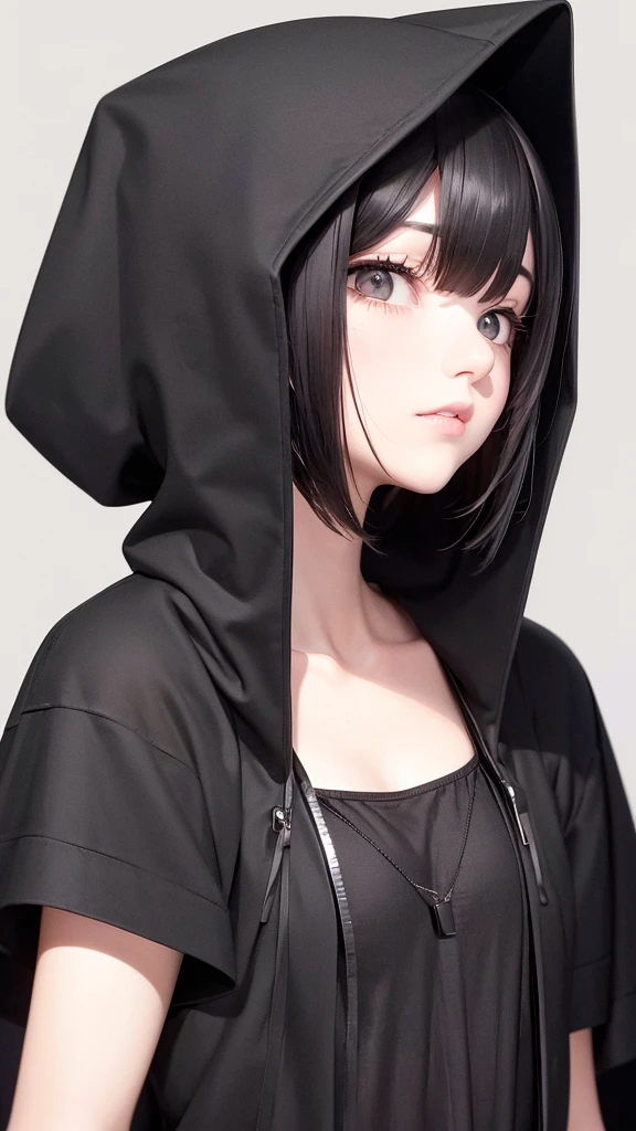 black-haired girl in a black hood with a men&#39;s harem