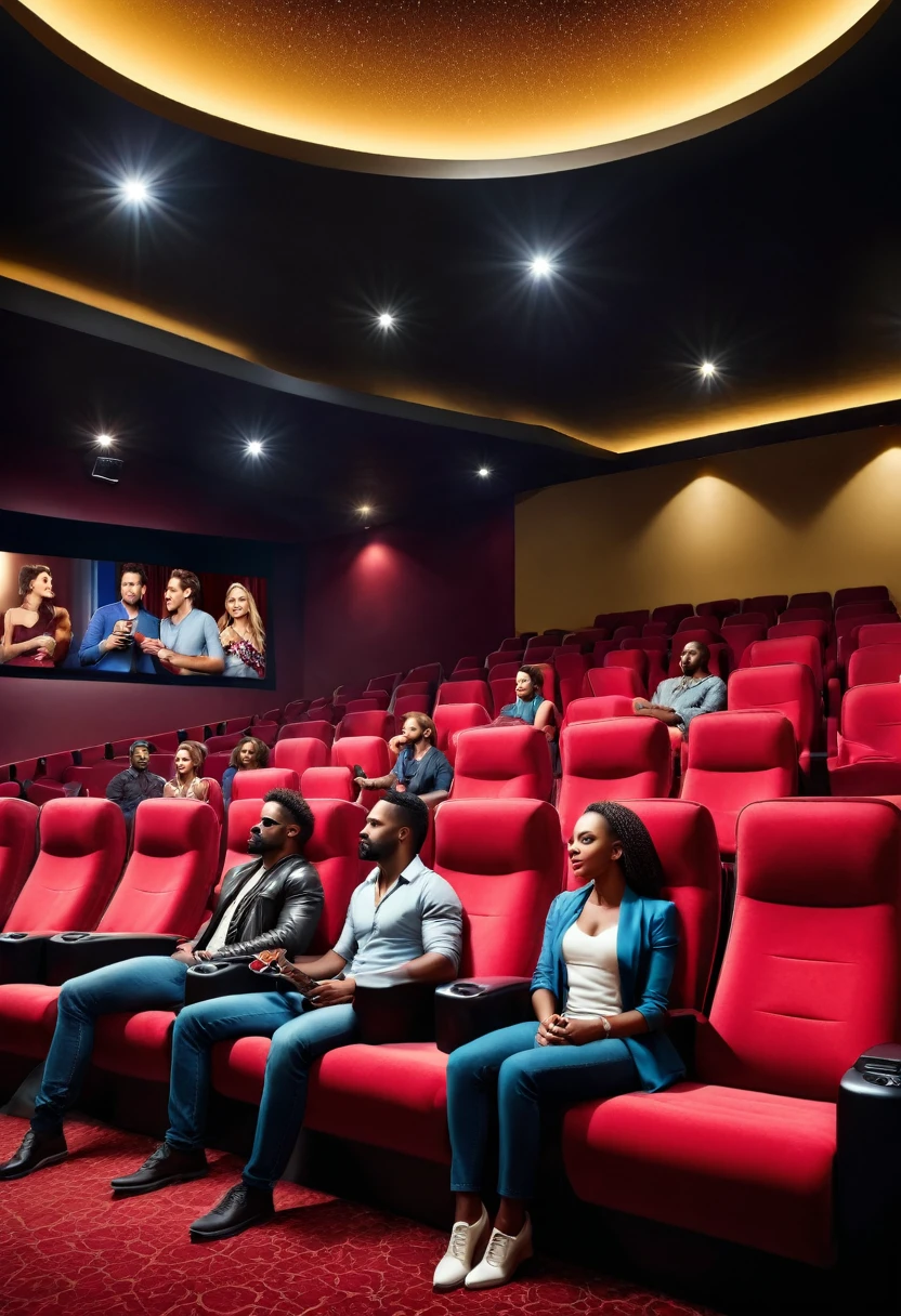 (GTA STYLE:1.5)，cinema hall, movie, people sitting