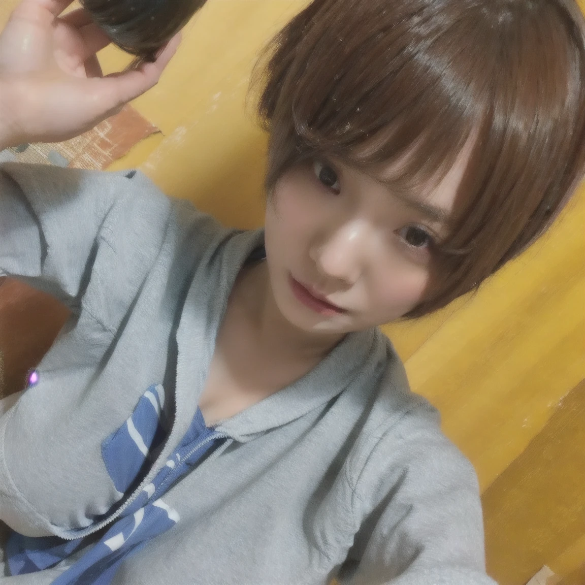 nsfw、(masterpiece, Highest quality), One girl, alone、Selfie、Inside the house、Medium chest、White T-shirt、Roll up your clothes、Show your chest、(Underboob)、masterpiece, 1 beautiful girl, detailed, Swollen eyes, Highest quality, 超A high resolution, (reality: 1.4), Original photo, 1 girl, Cinema Lighting, (Laughter:0.6), Japanese, Asian Beauty, Korean, Proper, really beautiful, A little young face, Beautiful Skin,Orange Hair、 Slim and large,、Cyberpunk Background, (超reality的な), (Awareness-raising), (High resolution), (8K), (非常にdetailedな), (The best Awareness-raisingns), (美しくdetailedな目), (超detailedな), (wallpaper), (detailedな顔), Looking at the audience, detailed