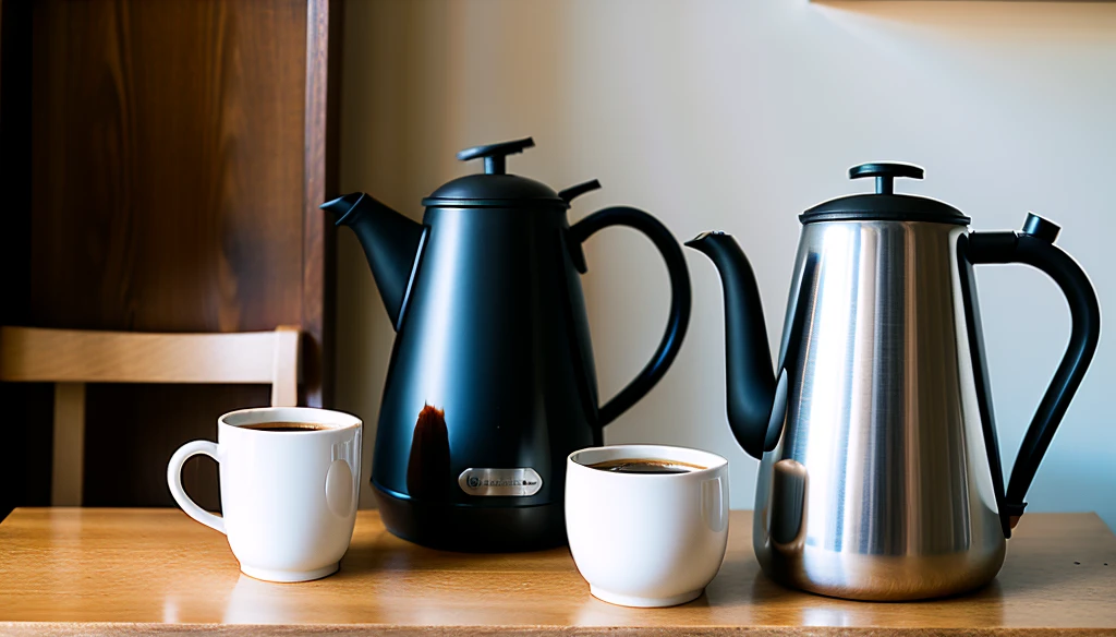 company cup with a coffee pot and a cup in the foreground