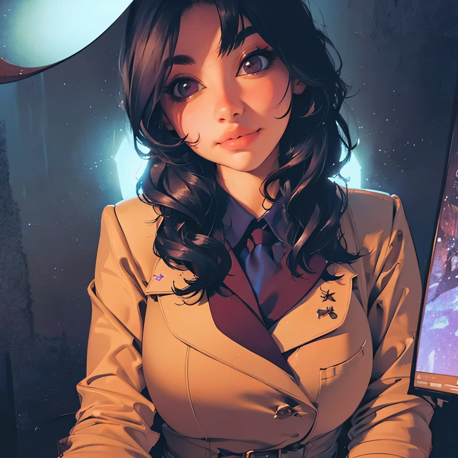 (Front Focus), (In the Dark: 1.6), Surrealistic Female Portraits by David Hockney and Alphonse Mucha, Perfect Beauty 1:1 Fantasy Art, Photo Realism, Dynamic Lighting, ArtStation, Poster, Volumetric Lighting, Very Detailed Faces, 4 K, Award-Awarded, 1girl, In the Dark, Deep Shadow, Low Key, Cowboy Shot, (Official Uniform: 1.4), Long Hair,