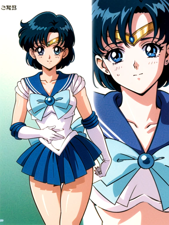 (best quality, high resolution, very clear, masterpiece:1.2), 90s anime, 90s anime style, detailed to the smallest details, cel-shaded anime, complete limbs, complete fingers, anatomically correct, textured skin, super detailed, high level of detail, award-winning, 8K resolution, (Sailor Mercury:1.25)