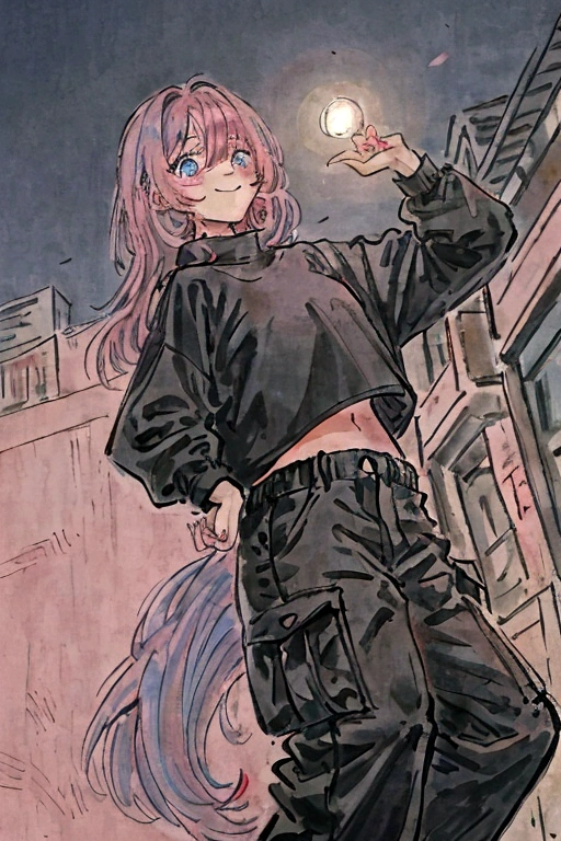 A boy with black hair, eyes black, black sweatshirt, black cargo pants, embarrassed pink,a taller woman in light blue , light pink hair, blue colored eyes,she is smiling and ruffling his hair, school environment 