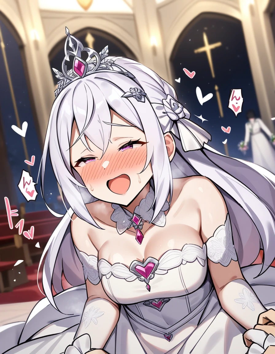 nsfw,work of art,highest quallity,high resolution,super verbose,Otherwise\(Sword Art Online\),(Quality wedding dresses),véu de marriage,tiara,gem, hair ornamen, hair clip,embarrased,ssmile,excitado,(Estrus),blush,sweat,(orgasming),Climax,(squirting),heart,(Middle aged men),having sex,Inset,creme,Church at night,Luxurious room,marriage