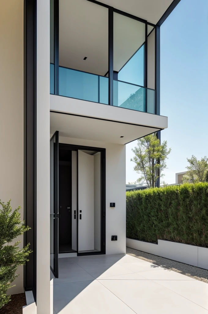 I need a facade that connects to an interior patio, with minimalist and modern style