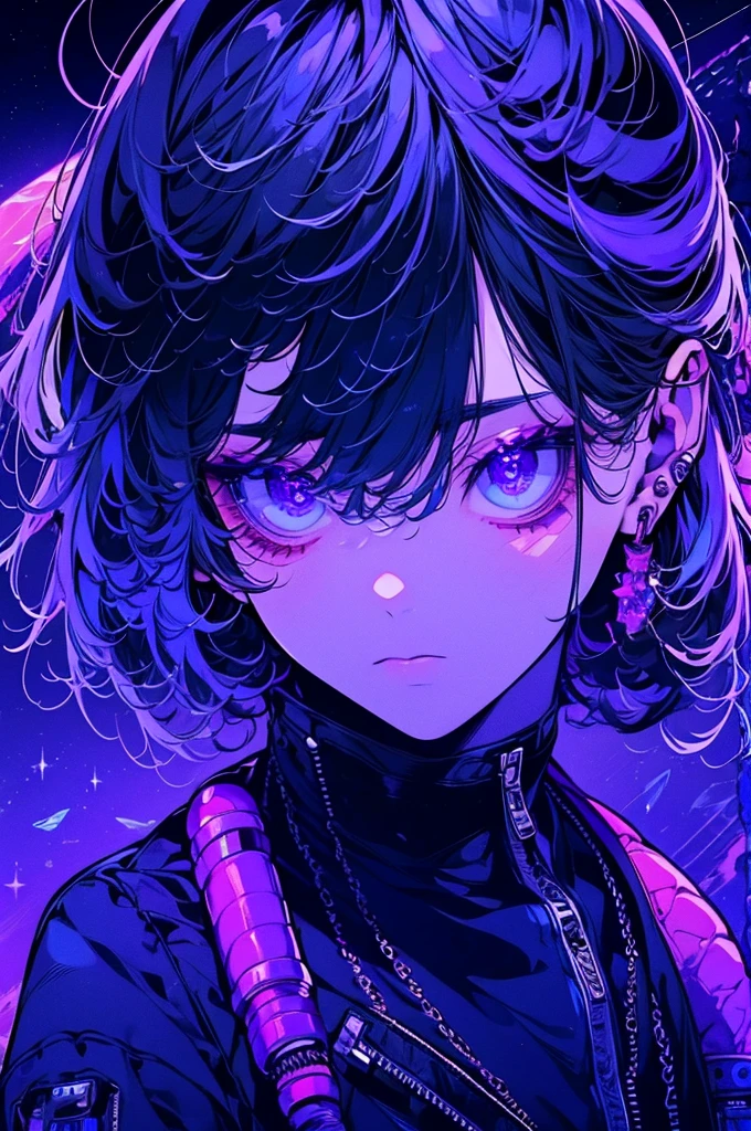Pre-Girl, Floating in space, Wearing a space suit, Science, Huge space city, The lighting is gorgeous, The helmet has a light, Bring a jetpack, Mole under the eye, Purple eyes, Long eyelashes, Decided, Contemplative, Anatomically correct, masterpiece, Highest quality
