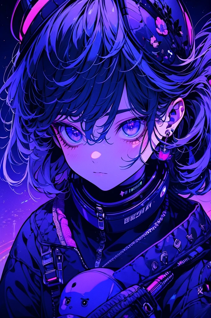 Pre-Girl, Floating in space, Wearing a space suit, Science, Huge space city, The lighting is gorgeous, The helmet has a light, Bring a jetpack, Mole under the eye, Purple eyes, Long eyelashes, Decided, Contemplative, Anatomically correct, masterpiece, Highest quality
