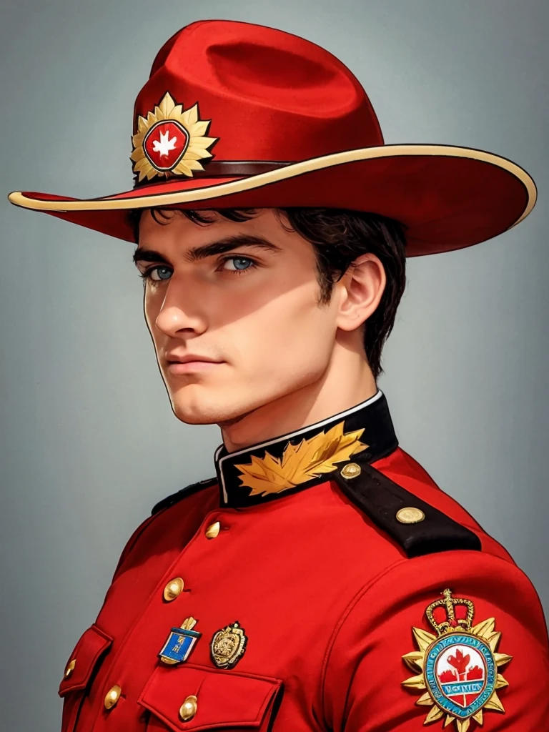 arafed man 25 years old hunk as Royal Canadian Mounted Police
