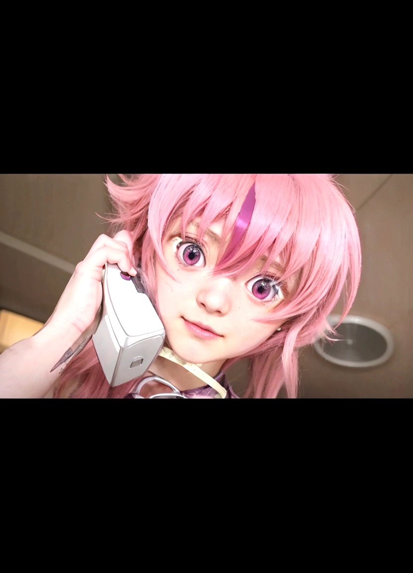 anime girl with pink hair talking on a cell phone, mirai nikki, anime girl named lucy, normal eyes, gasai yuno, mirai nikki, moe, gasai yuno, she has a cute expressive face, gasai yuno, screenshot from a 2012s anime, in the anime film, scene!!, shocking