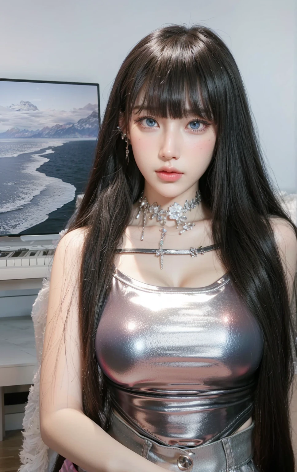 Game Art，Best image quality，Maximum resolution，8K，(A bust photo)，(portrait)，(Head close-up)，(Rule of Thirds)，Unreal Engine 5 rendering works，20 year old girl，((Queen))，The eyes are very detailed，(Large Breasts)，Elegance and nobility，Light，Light线追踪，Game CG，((3D Unreal Engine))，OC rendering reflection mode，4K，Ultra-clear，Sensual，Translucent lace，Fair and plump figure，Pretty Face，Light泽凝胶涂层，身着华贵礼服的Queen，Crystal Gem Crown，Necklace jewelry，blue eyes，The tattoo is very three-dimensional，Gorgeous and intricate tattoo designs，Ultra-clear portrait，Sexy body，Temple Princess，Sapphire eyes，Fine gold and diamond jewellery，Luxurious jewelry，Wearing diamond gemstone jewelry，Gorgeous jewelry all over the body，Pearl Necklace，breasts   symmetrical