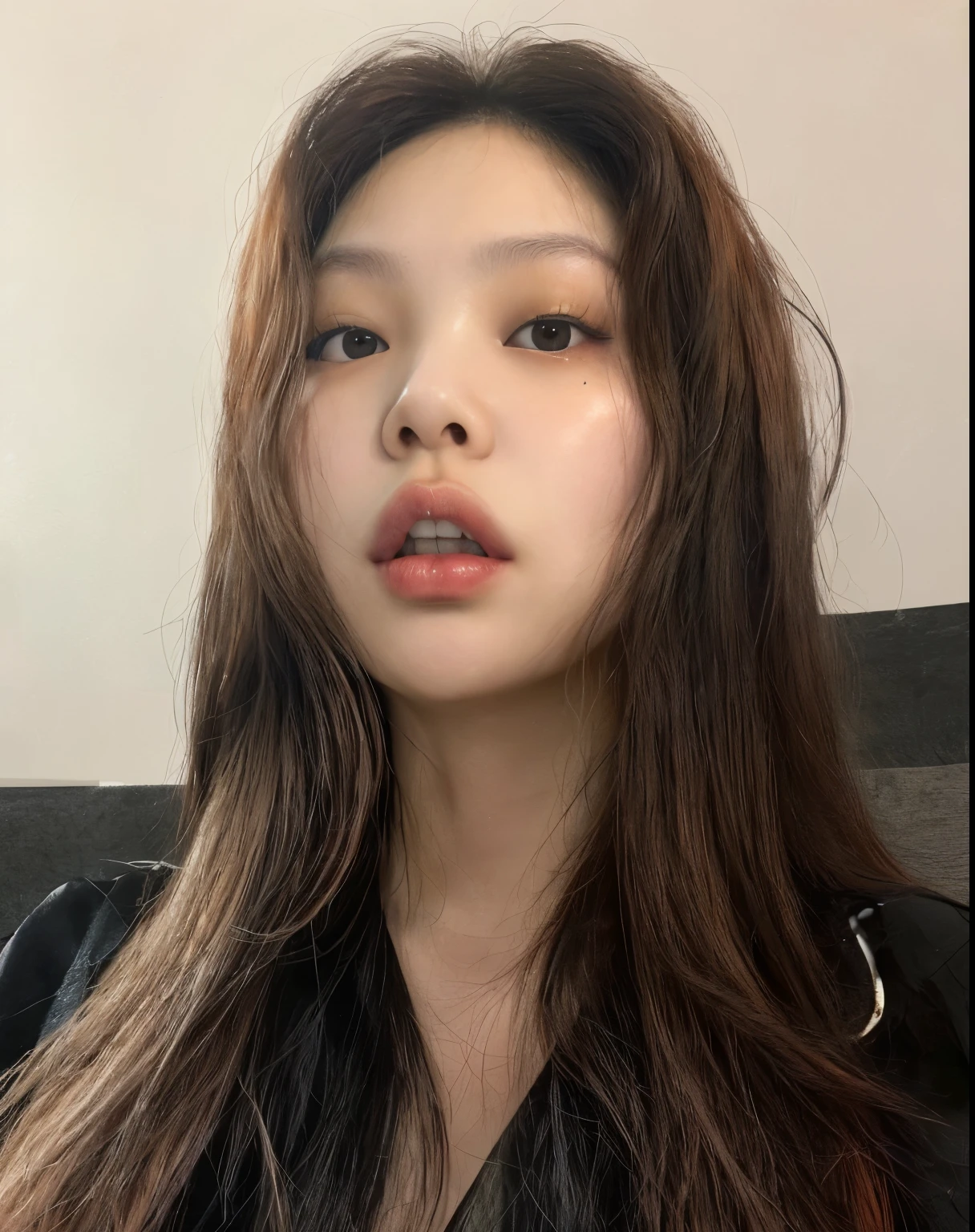 Jennie Kim - short orange curly hair, fleshy lips