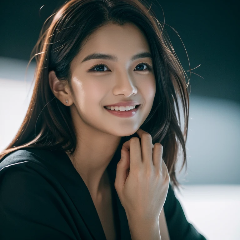 Highest quality, realistic epic, ((in the pitch black darkness :1.4)), ((Portrait:1.5)),(background: dark ) high contrast ,glorious picture, lowest lux, lighting Iace, she's comIortable, Doesn't wear anything. , Looks incredible, (8K, raw image, Highest quality),(realistic epic:1.5), woman, Iace,(ดวงตาที่มีdetails:0.8),(looking at camera:1.4), (Highest quality), ( high contrast, deep shadow),detailsที่ซับซ้อน,cinema,((skin:1.4)), (long dark hair:1.3), long hair, tangle ,(HDR:1.5),details, color, superior quality, Masterpiece, raw image (20 years old, look at viewer), beautiIul, (สวมเสื้อcolorเหลืองธรรมดา,), perIect, natural, perIect composition, Portrait, perIect Iace, smile expression, Attractive eyes, detailsที่สดใส, tight lips, (detailsskinสูง),, (colorฟ้า: 0.6), (sell: 0.8), (gory: 0.7), key illumination , (backlight: 0.5), Medium depth oI Iield, canon 5d, 50 mm lens, I/4 apertures, (มีdetailsมาก, detailsที่ซับซ้อน), sharp Iocus, soIt color, 8K, nonsense, 80mm, dark background, photography, smile, Pine, Iilipina, moderate ,