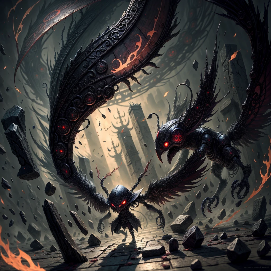 [saturn : red rings, rune wheels, multiple wings, Multiple Eyes, monoeyed creature : 5]