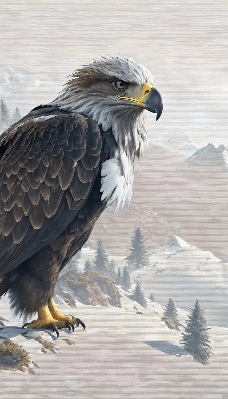 Mountains and forests，There is a kind of bird，Looks like an eagle but has human hands(best quality，4K，8K，High level，masterpiece：1.2），Ultra Detailed，（lifelike，Photo real，Photo real：1.37），Highly detailed animals，Realistic lighting，Fantasy Creatures
