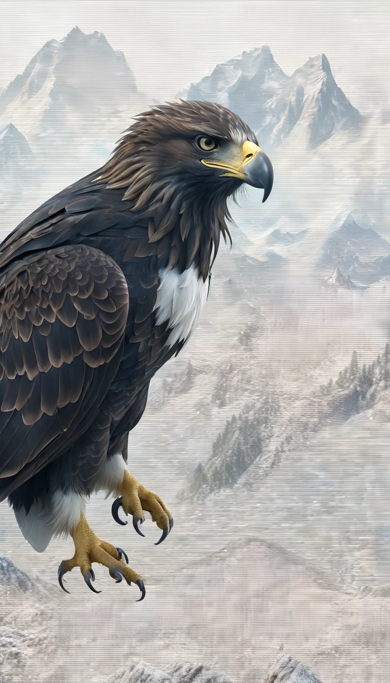 Mountains and forests，There is a kind of bird，Looks like an eagle but has human hands(best quality，4K，8K，High level，masterpiece：1.2），Ultra Detailed，（lifelike，Photo real，Photo real：1.37），Highly detailed animals，Realistic lighting，Fantasy Creatures