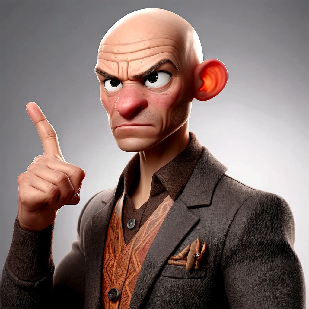 portrite of a showing OK finger bald man on transparent background