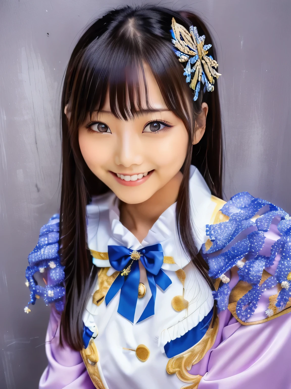 Long Straight Hair, Girl with straight black hair, Face that faithfully reproduces the face of LoRA, High resolution, Very detailed, Natural Bangs, highest quality, smile