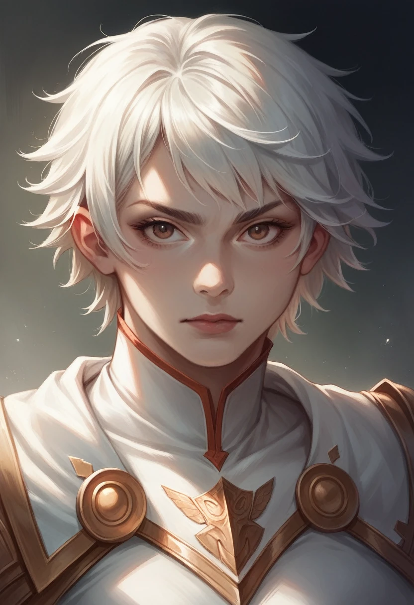 A heroic looking girl with short hair, wearing a white hero costume, detailed facial features, dramatic lighting, photo-realistic, cinematic composition, epic fantasy, fantasy art