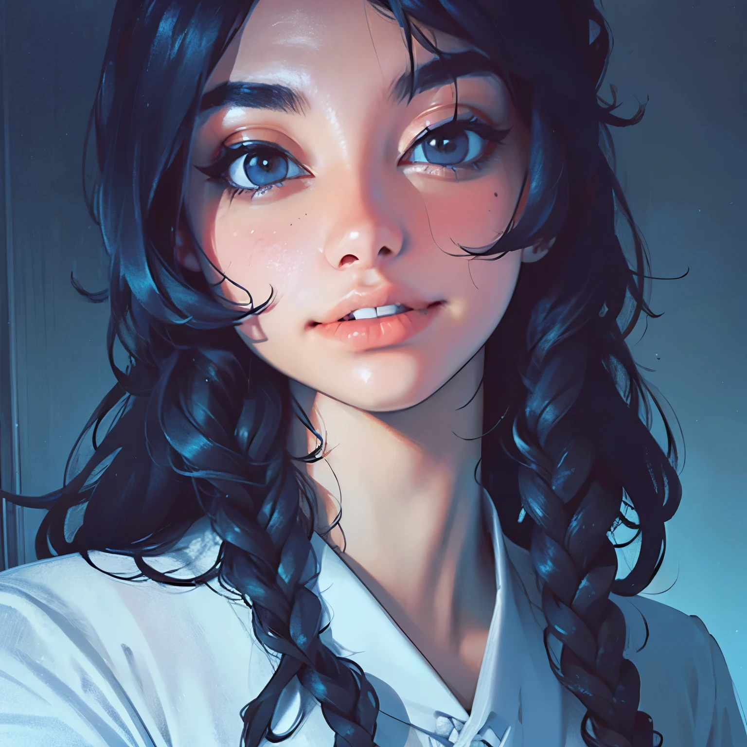 (Front Focus), (In the Dark: 1.6), Surrealistic Female Portraits by David Hockney and Alphonse Mucha, Perfect Beauty 1:1 Fantasy Art, Photo Realism, Dynamic Lighting, ArtStation, Poster, Volumetric Lighting, Very Detailed Faces, 4 K, Award-Awarded, 1girl, In the Dark, Deep Shadow, Low Key, Cowboy Shot, (Official Uniform: 1.4), Long Hair,
