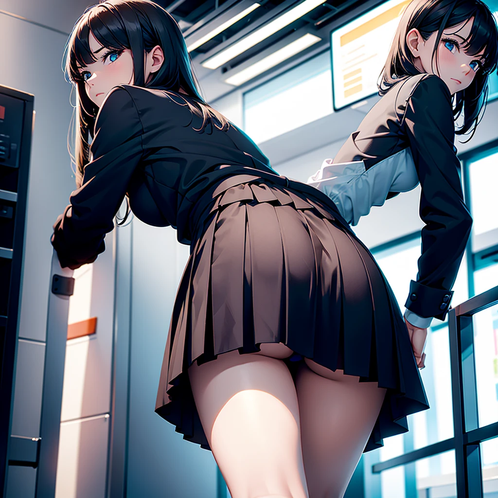 Woman with skirt bending over