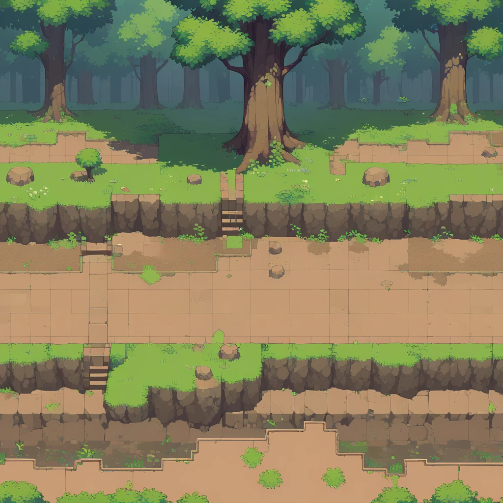 retro video game style,pixelated pastel colors,8-bit characters,blocky shapes,sharp lines,detailed shading,classic gaming vibe,nostalgic atmosphere,classic arcade games,masterpiece:1.2,ultra-detailed,illustration style, 2d texture, stone texture, 4 k seamless mud texture, video game texture, dirt texture, tileset, game tiles, grass, 3/4th perspective trees, tileable cliff formations, tileable cliff texture, 3/4th perspective forest, topdown view, game texture, game art, dirt, , tileable texture, top down view, 3/4th perspective