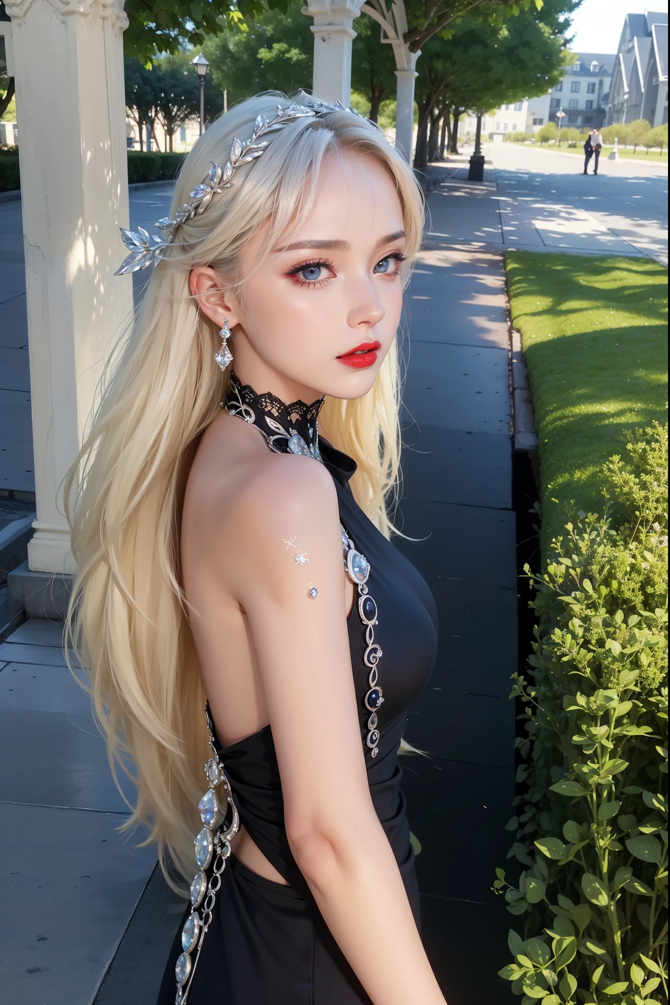 Royal princess,Super detailed, Delicate face, Stock Photography , Portrait 400, F1 Camera Lens.6, Colorful, Surrealism, Realistic textures, Dramatic Lighting, Thin Film Distiller 800 (8K, original photo, Better quality, masterpiece: 1.2), Super detailed, (Extremely delicate skin: 1.2), 8K 超高清, SLR camera, Soft Light, high quality.Fire Queen,Blue pupils,Apply red lipstick,Have a tattoo,The tattoo is very three-dimensional,Gorgeous and intricate tattoo designs,8K Mugshot,Large Breasts,Dark eyeshadow,Sexy thick lips(Red lipstick),Ice Princess,The facial features are very three-dimensional,Gorgeous and exquisite crystal diamond lace wedding dress,Silver armor,Exquisite and ornate silver decoration,Universe shining diamond gem,Ultra-clear portrait,Very exquisite and gorgeous jewelry,breasts symmetrical,Stand sideways