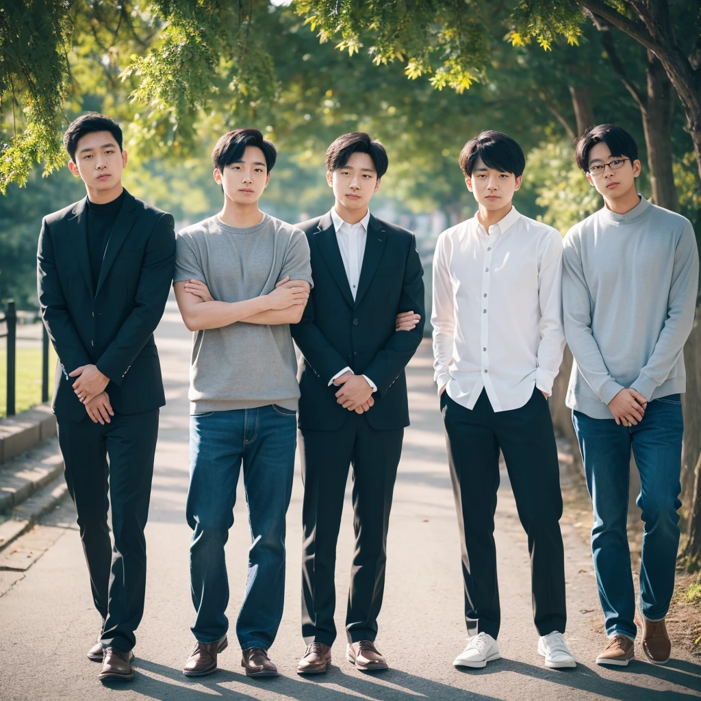Three men standing side by side with their arms around each other's shoulders, 上半身naked, (((下半身naked))), athletic, Tall handsome man, Cute guy, Twink, Muscular body, naked, Six Pack, each with arm over the other's shoulder