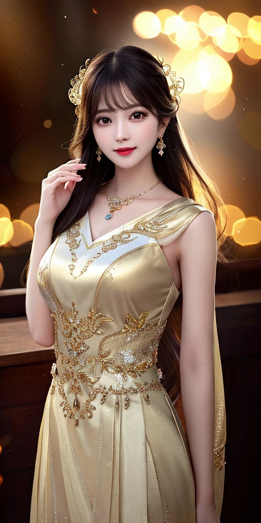best quality, masterpiece, highres, 1girl, transparent silk china dress, beautiful face, hair ornament, looking at viewer, smile, closed mouth,lips, dress,hair ornament, necklace, jewelry, long hair, earrings, Beautiful face,upon_body, tyndall effect,photorealistic, dark studio, rim lighting, two tone lighting,(high detailed skin:1.2), 8k uhd, dslr, soft lighting, high quality, volumetric lighting, candid, Photograph, high resolution, 4k, 8k, Bokeh