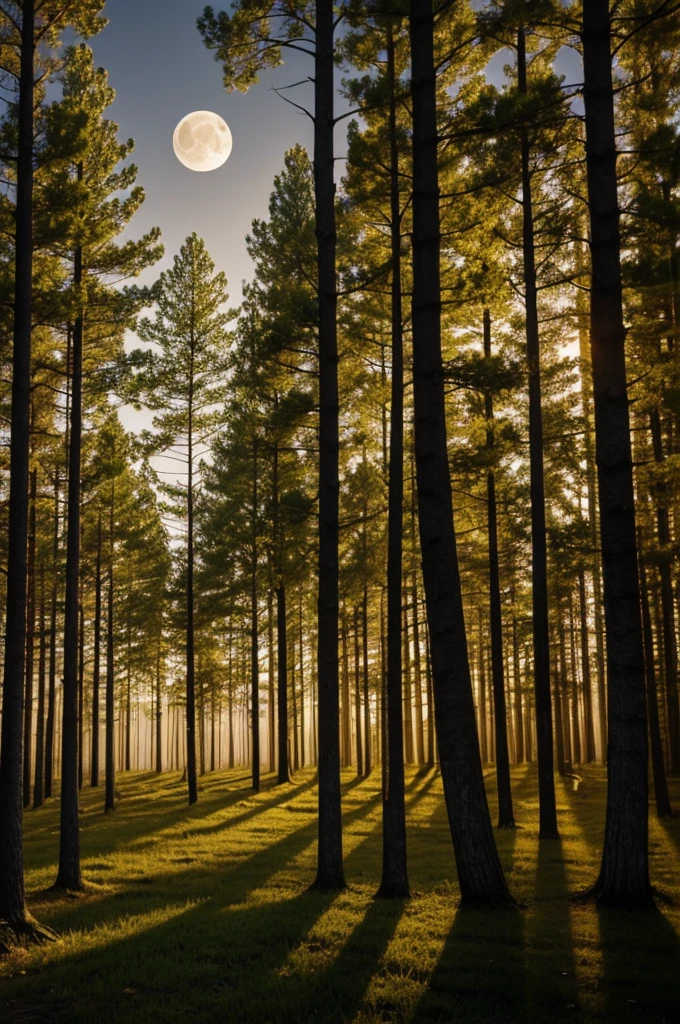 Art of forest, High contract of background light and the moon light, so many animal after the trees in the forest, Colofull