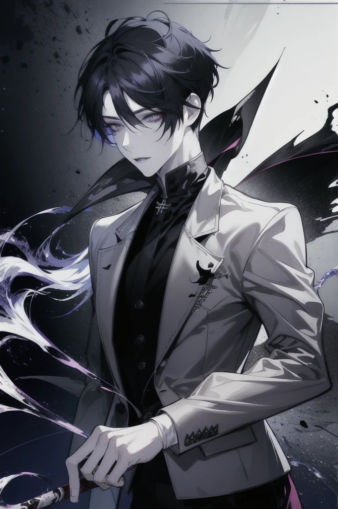gelbooru, pixiv, 1girl, detailed eyes, slit pupils, detailed face, 2 purple horns, purple eyes, medium chest, black hair, long hair, middle strand, messy hair, looking at viewer, smile, bleached jeans, white sweater, cloudy sky, moon night, moon shine, hands next to body AND masterpiece, best quality, 1 male, adult, handsome, tall guy, thin body, broad shoulders, finely detailed eyes and detailed face, extremely detailed CG unity 8k wallpaper, intricate details, ((black hair, messy hair, short hair)), light skin, sharp features, elf ears, baggy clothes, oversized clothes, non-tight clothes, ((demon horns color fading from black to red)), (sharp eyes, red eyes), (((tired expression, looking at viewer))), leaning against wall, hands in pockets, night city background, street-style clothing, modern clothing, modern